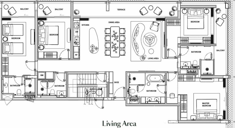 Планировка: 4 спальни